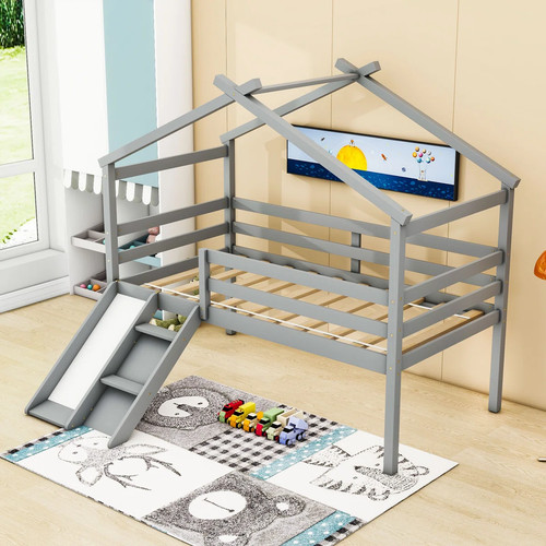 Gray twin low loft bed - gray,