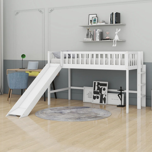 White twin wood loft bed - white,
