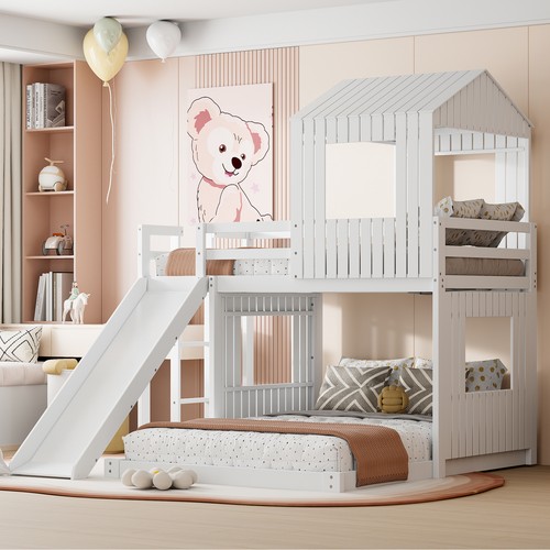White twin over full bunk - white,