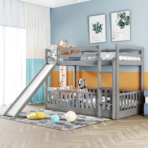 Twin over gray bunk - twin,