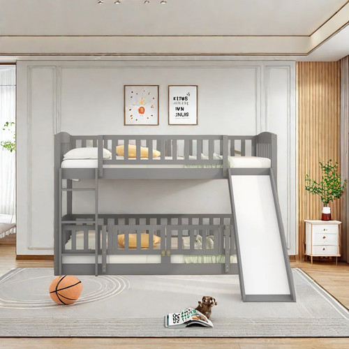 Twin over gray bunk - twin,