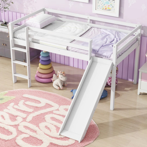 Twin white low loft bed - twin,